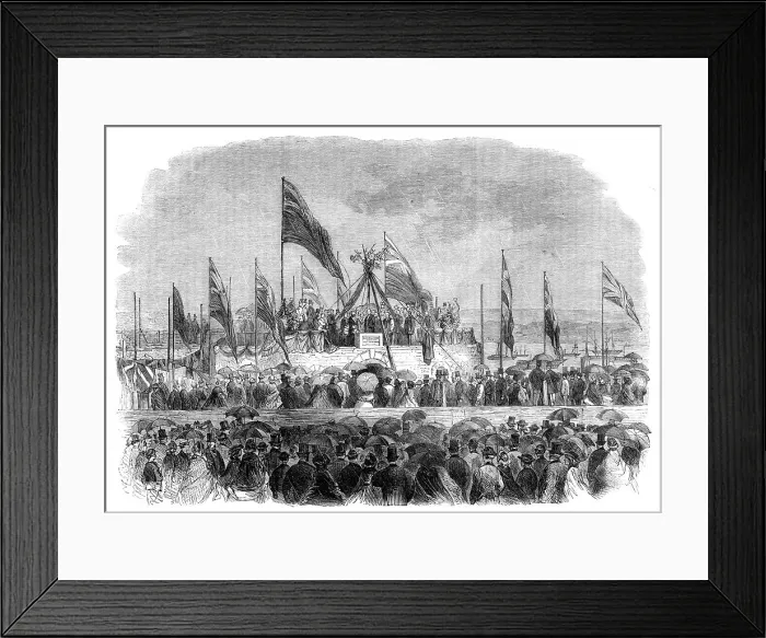 Framed Print : The Earl...placing the memorial stone of the Devonport, Stonehouse, and Cornwall Hospital, 1862. Creator: Unknown Framed Print : The Earl...placing the memorial stone of the Devonport, Stonehouse, and Cornwall Hospital, 1862. Creator: Unknown
