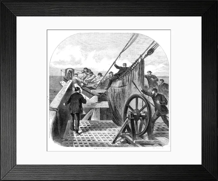 Framed Print : The breaking of the Atlantic Telegraph Cable on board the Great Eastern, 1865. Creator: Unknown