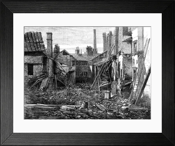 Framed Print : The fatal explosion at a percussion-cap manufactory in Graham-Street, Birmingham:the ruins, 1862. Creator: Unknown Framed Print : The fatal explosion at a percussion-cap manufactory in Graham-Street, Birmingham:the ruins, 1862. Creator: Unknown