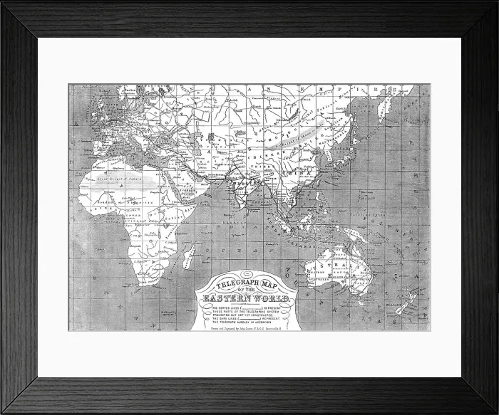 Framed Print : Telegraph map of the Eastern World, 1865. Creator: John Dower Framed Print : Telegraph map of the Eastern World, 1865. Creator: John Dower