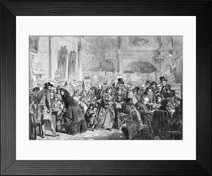 Framed Print : Infant Orphan Election at the London Tavern - Polling, by G.E. Hicks... 1865. Creator: W Thomas Framed Print : Infant Orphan Election at the London Tavern - Polling, by G.E. Hicks... 1865. Creator: W Thomas