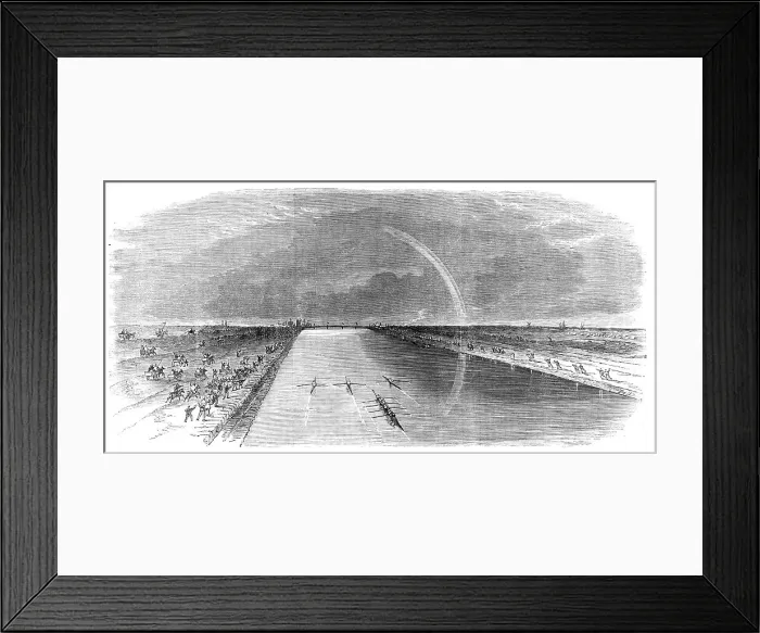 Framed Print : Sculling match for £250 between Kelley, Chambers, and Cooper...Eau Brink Cut, King's Lynn, 1865. Creator: Unknown Framed Print : Sculling match for £250 between Kelley, Chambers, and Cooper...Eau Brink Cut, King's Lynn, 1865. Creator: Unknown