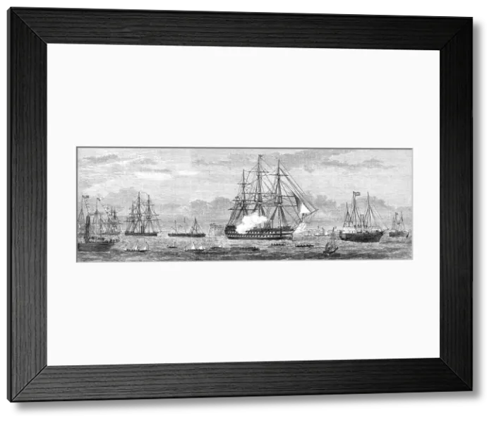 Framed Print : The British Channel Squadron entering Cherbourg Harbour, 1865. Creator: Unknown Framed Print : The British Channel Squadron entering Cherbourg Harbour, 1865. Creator: Unknown