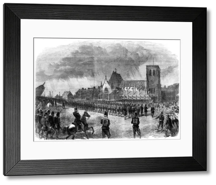 Framed Print : Review of French troops on the Place Napoleon at Cherbourg, 1865. Creator: Unknown Framed Print : Review of French troops on the Place Napoleon at Cherbourg, 1865. Creator: Unknown