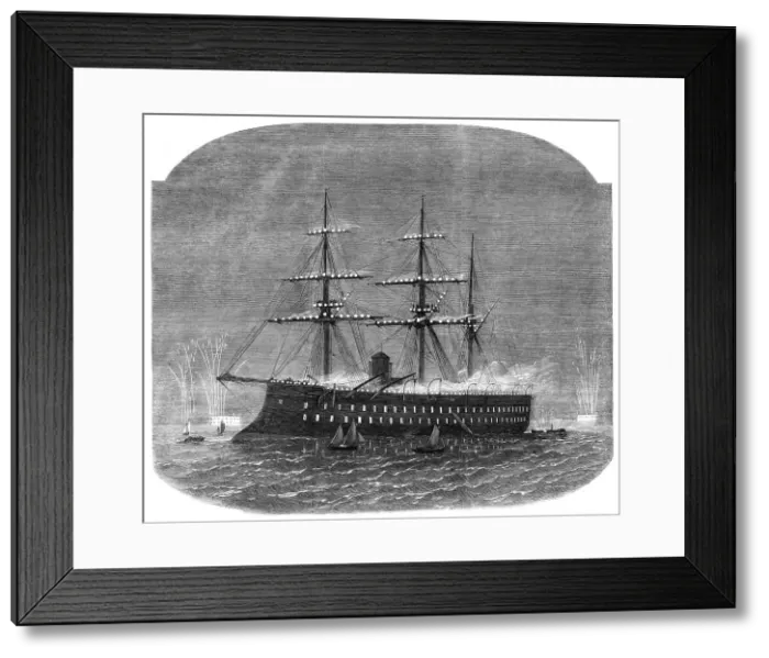 Framed Print : The International Naval Festival at Cherbourg: illumination of the French ironclad Magenta, 1865. Creator: Unknown Framed Print : The International Naval Festival at Cherbourg: illumination of the French ironclad Magenta, 1865. Creator: Unknown