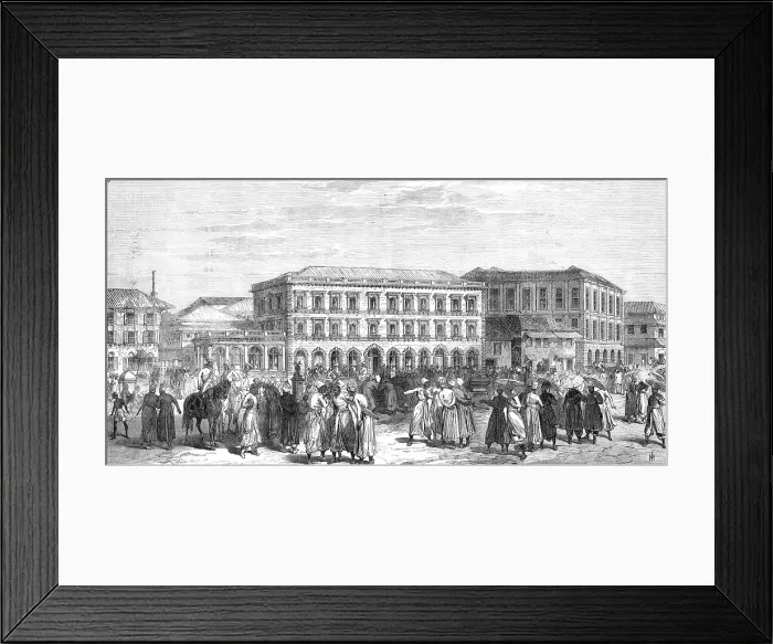 Framed Print : The new Oriental Bank and Share-Market, Bombay, 1865. Creator: Unknown