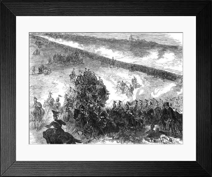 Framed Print : Review and Sham Fight of the Dover and Shorncliffe Garrisons at Round Down, Folkestone, 1865. Creator: Unknown Framed Print : Review and Sham Fight of the Dover and Shorncliffe Garrisons at Round Down, Folkestone, 1865. Creator: Unknown