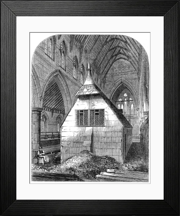 Framed Print : Temporary church within St. Michael and All Angels, Shoreditch, 1865. Creator: Unknown Framed Print : Temporary church within St. Michael and All Angels, Shoreditch, 1865. Creator: Unknown