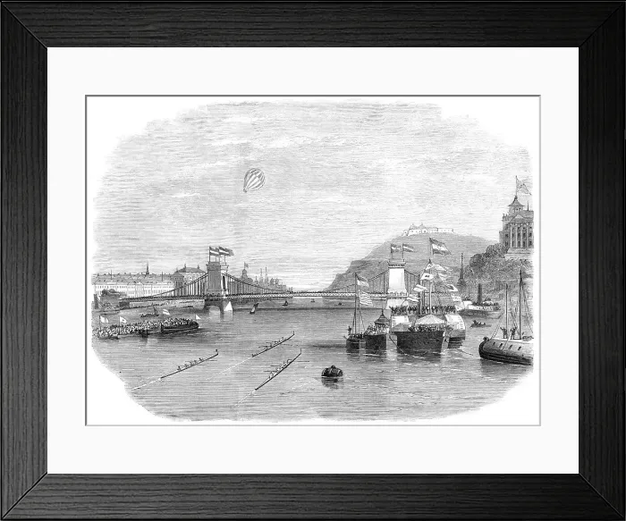 Framed Print : Regatta on the Danube at Buda-Pesth, during the visit of the Emperor of Austria, 1865. Creator: Unknown Framed Print : Regatta on the Danube at Buda-Pesth, during the visit of the Emperor of Austria, 1865. Creator: Unknown