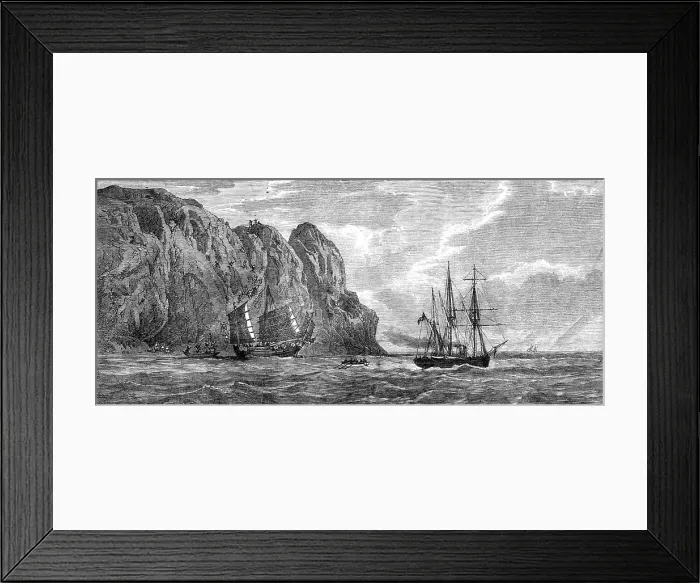 Framed Print : Chinese pirates attacked by the British gun-boat Opossum, near Hong-Kong, 1865. Creator: Unknown Framed Print : Chinese pirates attacked by the British gun-boat Opossum, near Hong-Kong, 1865. Creator: Unknown