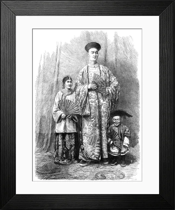 Framed Print : The Chinese Giant, Chang, with his wife and attendant dwarf, 1865. Creator: Unknown Framed Print : The Chinese Giant, Chang, with his wife and attendant dwarf, 1865. Creator: Unknown