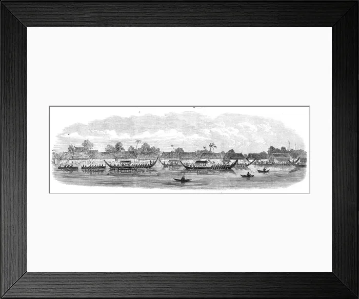 Framed Print : Admiral King's visit to the King of Siam at Bangkok: procession of boats up the river... 1865. Creator: Unknown Framed Print : Admiral King's visit to the King of Siam at Bangkok: procession of boats up the river... 1865. Creator: Unknown