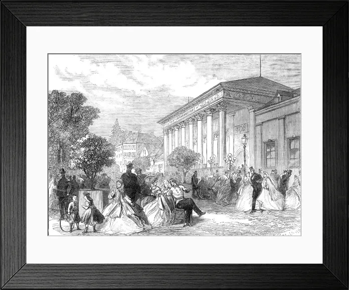Framed Print : The Season at Baden-Baden: the Place de la Conversation, 1865. Creator: Unknown Framed Print : The Season at Baden-Baden: the Place de la Conversation, 1865. Creator: Unknown
