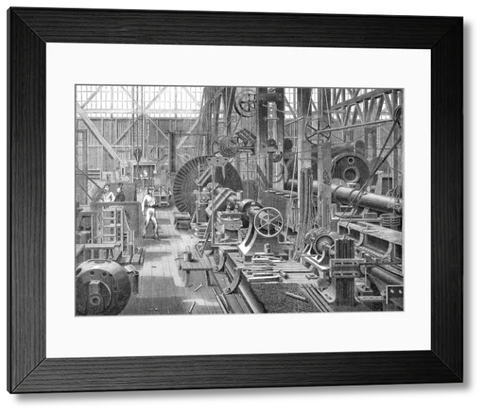 Framed Print : A visit to Penn's Marine Engine Factory, at Greenwich: turning a crank axle, 1865. Creator: Unknown Framed Print : A visit to Penn's Marine Engine Factory, at Greenwich: turning a crank axle, 1865. Creator: Unknown