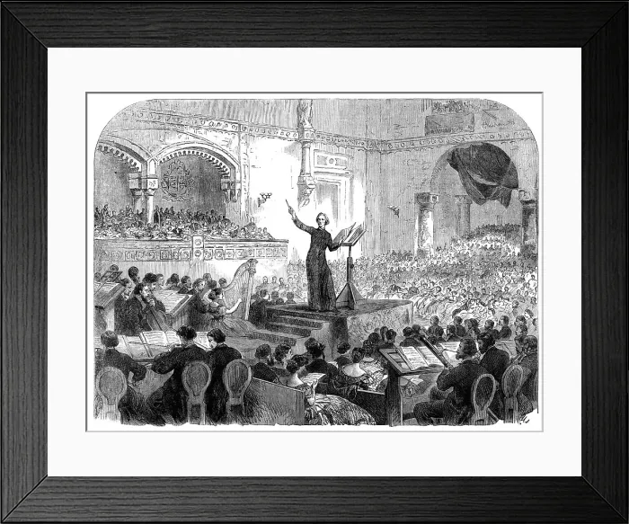 Framed Print : Franz Liszt conducting the performance of his new oratorio at Pesth, 1865. Creator: Unknown