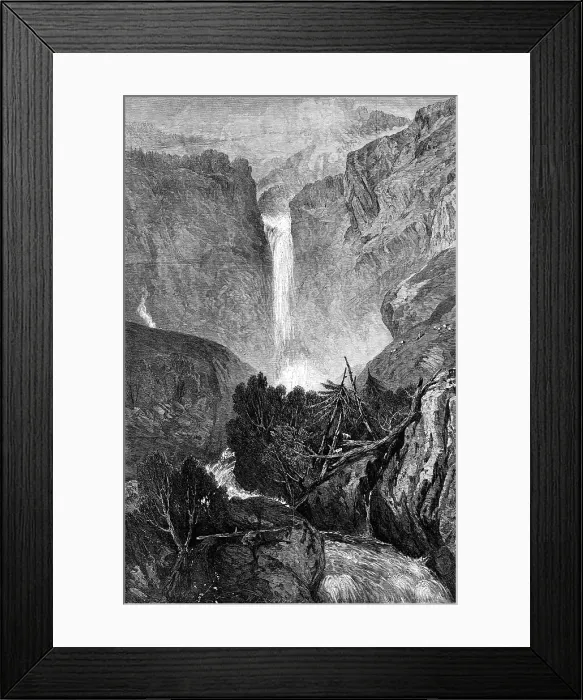 Framed Print : The Fall of the Reichenbach'...Farnley Hall Collection of drawings by J.M.W. Turner, R.A. 1865. Creator: W. J. Linton Framed Print : The Fall of the Reichenbach'...Farnley Hall Collection of drawings by J.M.W. Turner, R.A. 1865. Creator: W. J. Linton