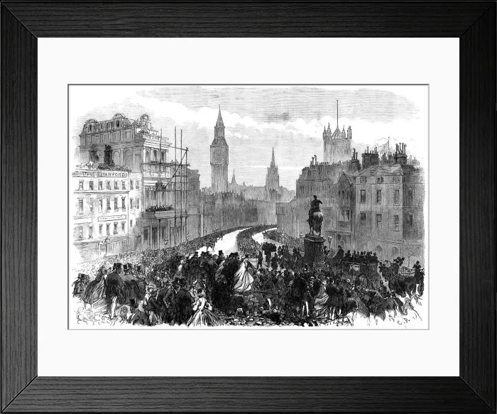 Framed Print : The Funeral of Lord Palmerston: the procession passing Charing-Cross, 1865. Creator: C. R Framed Print : The Funeral of Lord Palmerston: the procession passing Charing-Cross, 1865. Creator: C. R