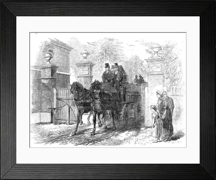 Framed Print : The Funeral of Lord Palmerston: the hearse leaving Brocket Hall, Hatfield, Herts. 1865. Creator: Unknown