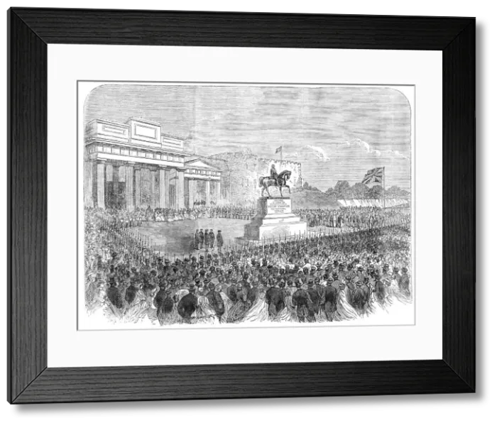 Framed Print : Uncovering the equestrian statue of the late Field Marshal Lord Combermere at Chester, 1865. Creator: Unknown Framed Print : Uncovering the equestrian statue of the late Field Marshal Lord Combermere at Chester, 1865. Creator: Unknown