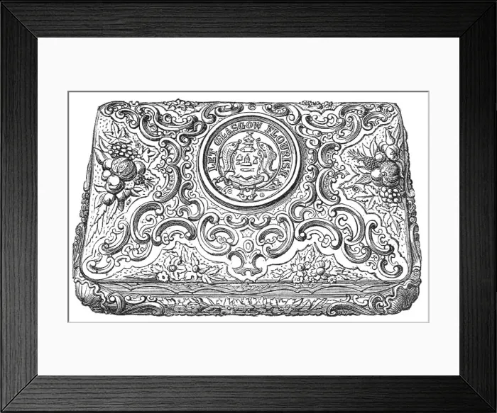 Framed Print : the Gold Box, in which the Freedom of the City of Glasgow was presented to Mr. Gladstone, 1865. Creator: Unknown Framed Print : the Gold Box, in which the Freedom of the City of Glasgow was presented to Mr. Gladstone, 1865. Creator: Unknown