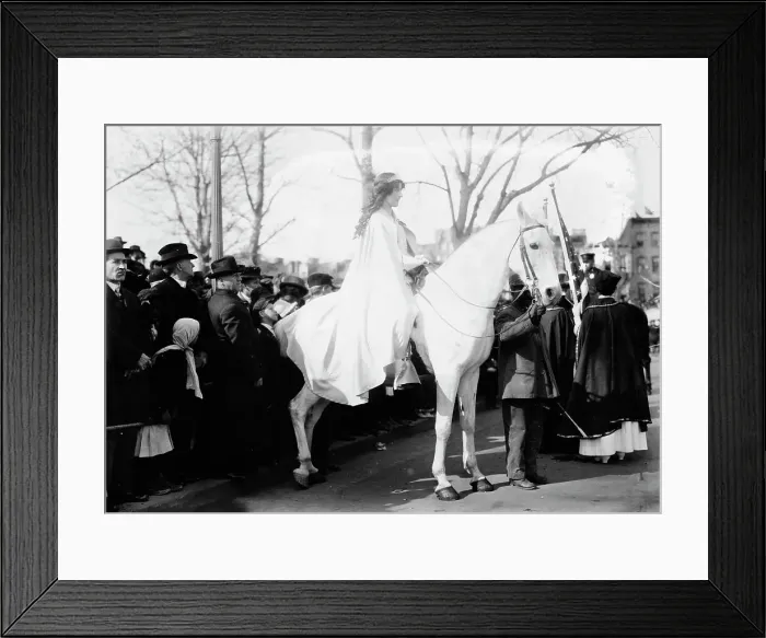 Framed Print : Suffrage parade, Inez Milholland, 1913. Creator: Bain News Service Framed Print : Suffrage parade, Inez Milholland, 1913. Creator: Bain News Service