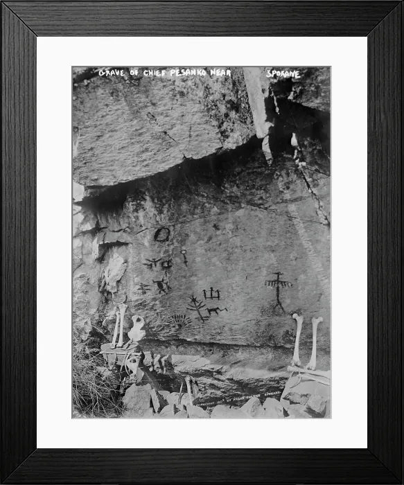 Framed Print : Grave of Chief Pesanko near Spokane, Wn. between 1910 and 1915. Creator: Bain News Service Framed Print : Grave of Chief Pesanko near Spokane, Wn. between 1910 and 1915. Creator: Bain News Service