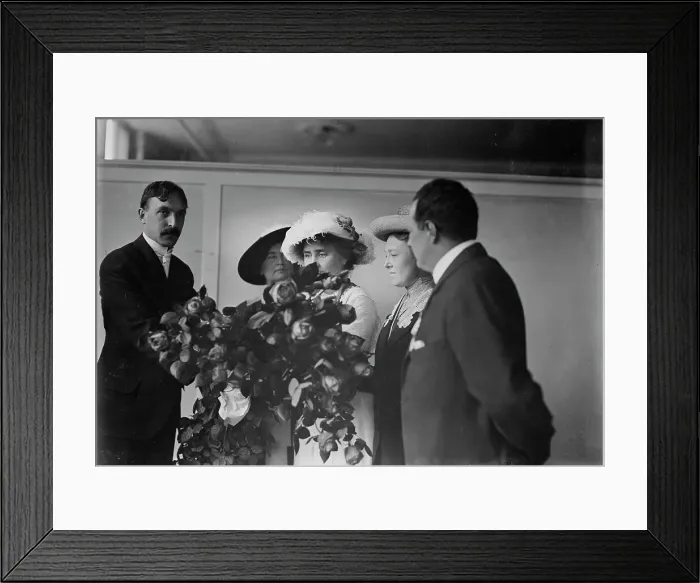 Framed Print : Irving Bertman presents flowers to Helen Keller, Flower Show, 1913. Creator: Bain News Service Framed Print : Irving Bertman presents flowers to Helen Keller, Flower Show, 1913. Creator: Bain News Service