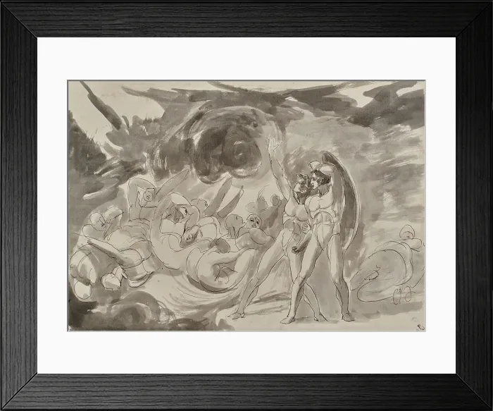 Framed Print : Satan Surveying the Fallen Angels, 1833. Creator: George Romney Framed Print : Satan Surveying the Fallen Angels, 1833. Creator: George Romney
