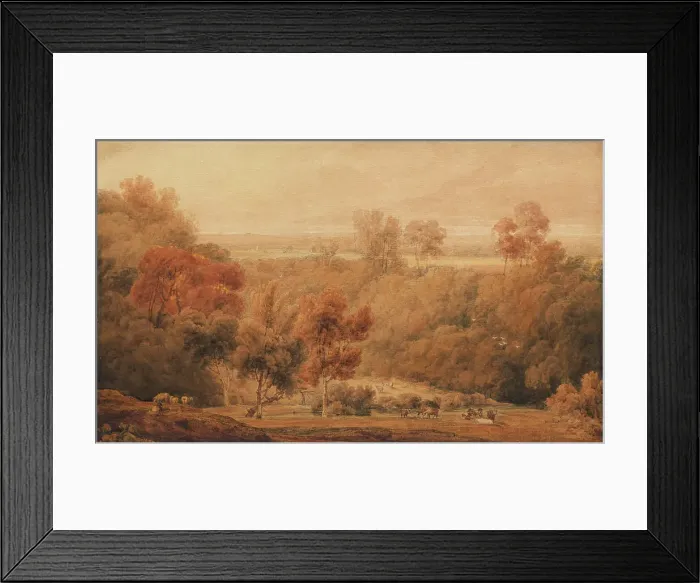 Framed Print : An Extensive Wooded Landscape With Cattle In The Foreground, early 19th century. Creator: Amelia Long Framed Print : An Extensive Wooded Landscape With Cattle In The Foreground, early 19th century. Creator: Amelia Long