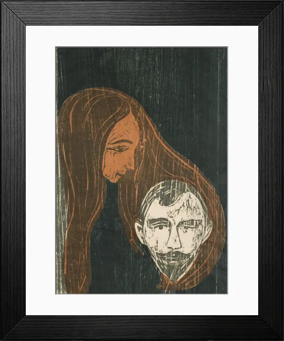 Framed Print : Man's Head In Woman's Hair, 1896. Creator: Edvard Munch Framed Print : Man's Head In Woman's Hair, 1896. Creator: Edvard Munch