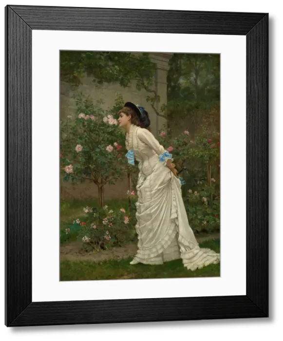 Framed Print : Woman And Roses, 1879. Creator: Auguste Toulmouche Framed Print : Woman And Roses, 1879. Creator: Auguste Toulmouche