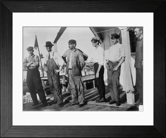 Framed Print : Escaped from Tampico, in launch, 1914. Creator: Bain News Service Framed Print : Escaped from Tampico, in launch, 1914. Creator: Bain News Service