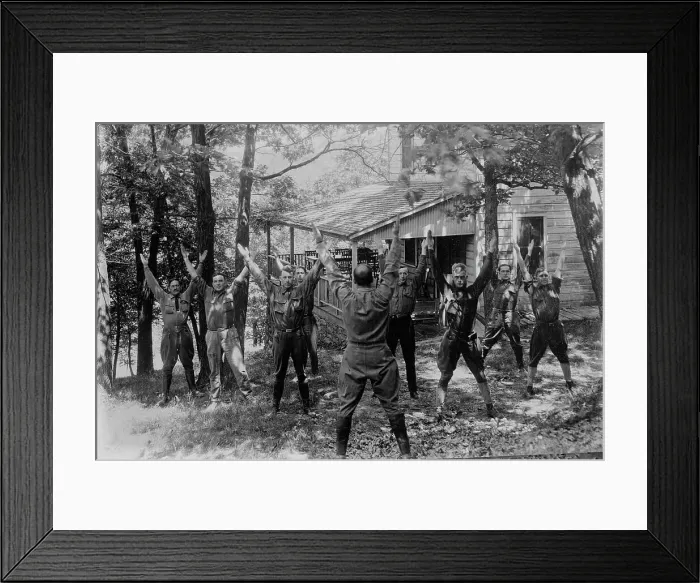 Framed Print : Boy Scouts, mimetic exercise, between c1915 and c1920. Creator: Bain News Service Framed Print : Boy Scouts, mimetic exercise, between c1915 and c1920. Creator: Bain News Service