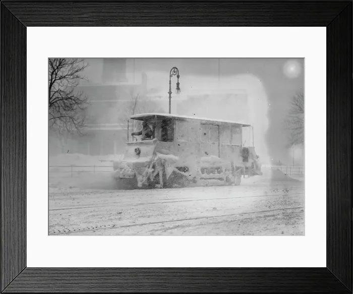 Framed Print : Snow plow during storm, New York, 1910. Creator: Bain News Service Framed Print : Snow plow during storm, New York, 1910. Creator: Bain News Service