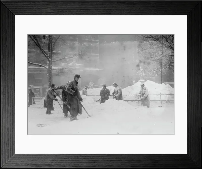 Framed Print : Shovelling snow in City Hall Park, New York, 1910. Creator: Bain News Service