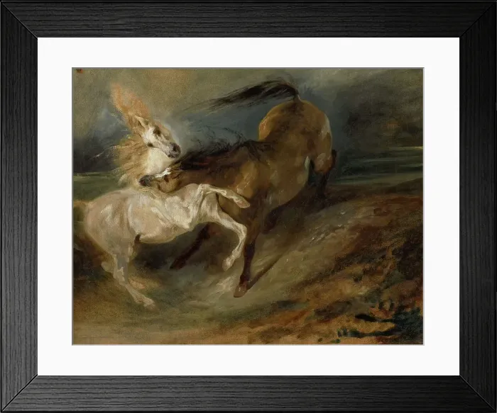 Framed Print : Two Horses Fighting In A Stormy Landscape, c1828. Creator: Eugene Delacroix Framed Print : Two Horses Fighting In A Stormy Landscape, c1828. Creator: Eugene Delacroix
