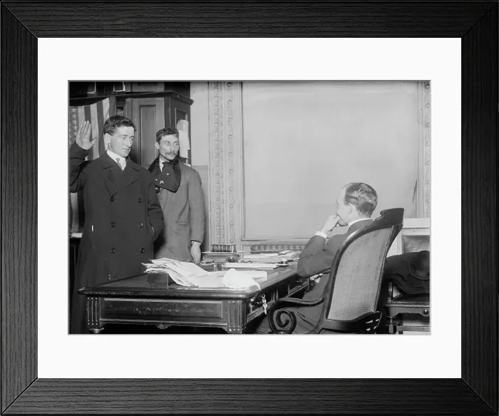 Framed Print : Judge in chambers swearing in a new citizen, New York, 1910. Creator: Bain News Service Framed Print : Judge in chambers swearing in a new citizen, New York, 1910. Creator: Bain News Service