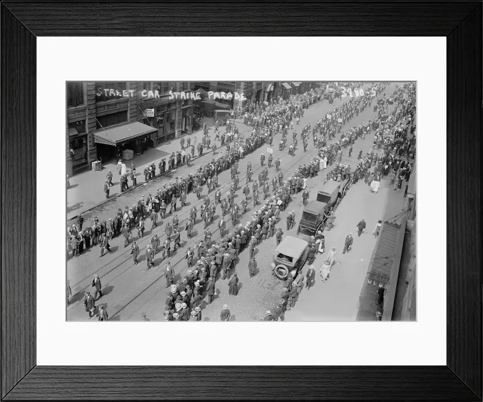 Framed Print : Street car strike parade, 1916. Creator: Bain News Service Framed Print : Street car strike parade, 1916. Creator: Bain News Service