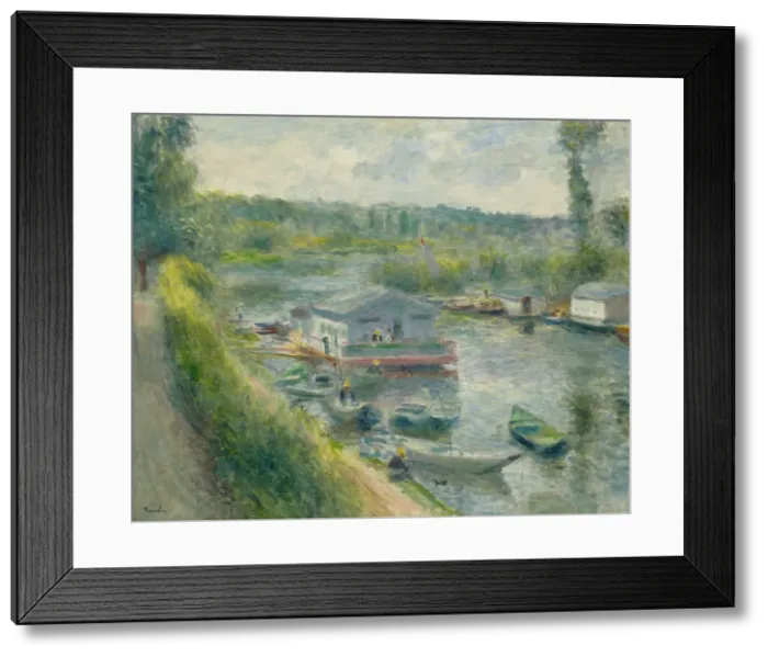 Framed Print : Wash-House Boat At Bas-Meudon, c1874. Creator: Pierre-Auguste Renoir