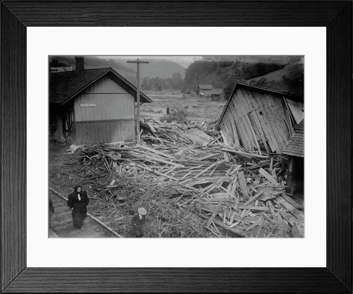 Framed Print : RR Station, Costello, After Flood, between c1910 and c1915. Creator: Bain News Service Framed Print : RR Station, Costello, After Flood, between c1910 and c1915. Creator: Bain News Service