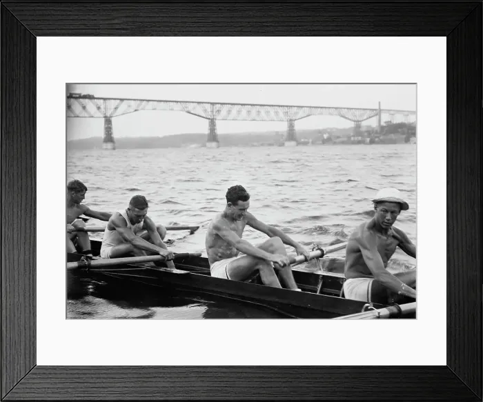 Framed Print : Stanford University crew rowing on Hudson River with Poughkeepsie Bridge... between c1910-c1915. Creator: Bain News Service Framed Print : Stanford University crew rowing on Hudson River with Poughkeepsie Bridge... between c1910-c1915. Creator: Bain News Service