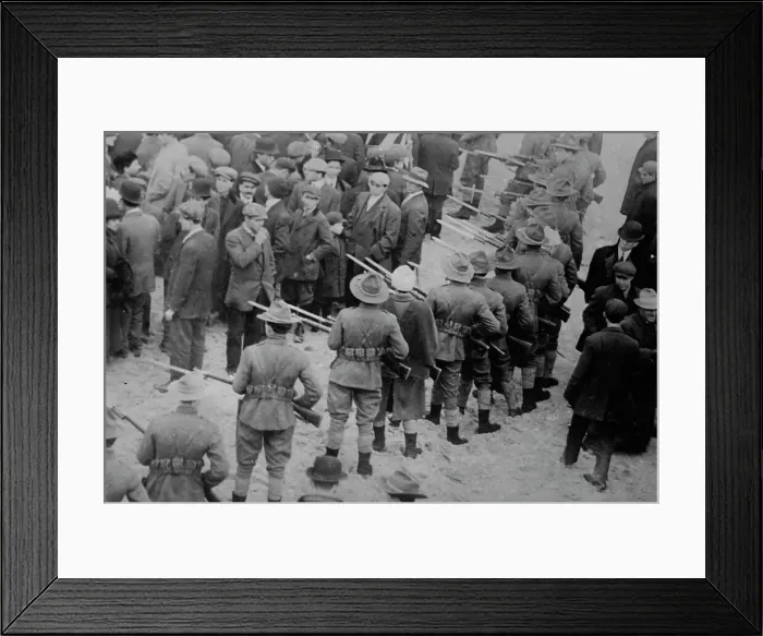 Framed Print : Holding strikers in check, Lawrence, Massachusetts, 1912. Creator: Bain News Service Framed Print : Holding strikers in check, Lawrence, Massachusetts, 1912. Creator: Bain News Service