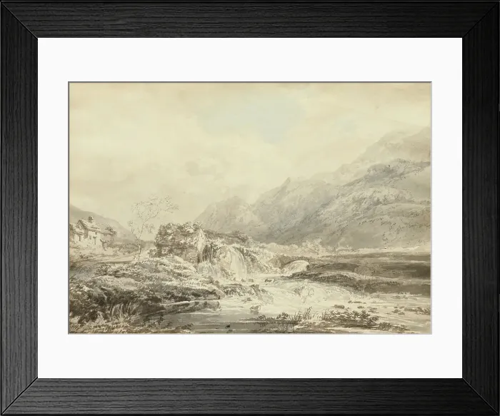 Framed Print : Mountainous Landscape With Overshot Mill And Bridge, c1795. Creator: Thomas Girtin Framed Print : Mountainous Landscape With Overshot Mill And Bridge, c1795. Creator: Thomas Girtin