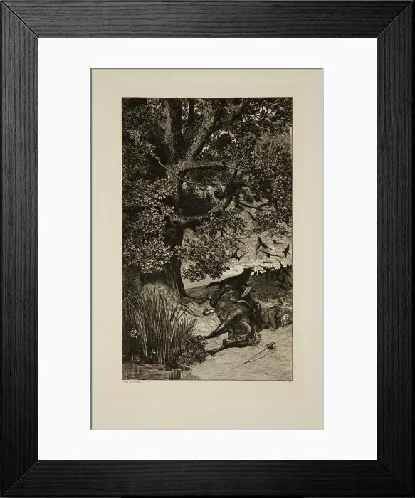 Framed Print : Intermezzi, Opus Iv, Bl. 11: Gefallener Reiter (Fallen Rider), 1881. Creator: Max Klinger Framed Print : Intermezzi, Opus Iv, Bl. 11: Gefallener Reiter (Fallen Rider), 1881. Creator: Max Klinger
