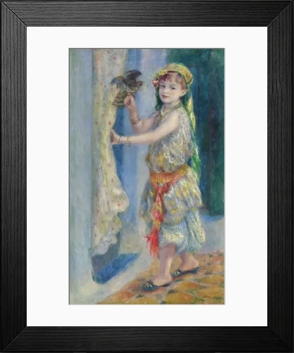 Framed Print : Child With A Bird (Mademoiselle Fleury In Algerian Costume), 1882. Creator: Pierre-Auguste Renoir Framed Print : Child With A Bird (Mademoiselle Fleury In Algerian Costume), 1882. Creator: Pierre-Auguste Renoir