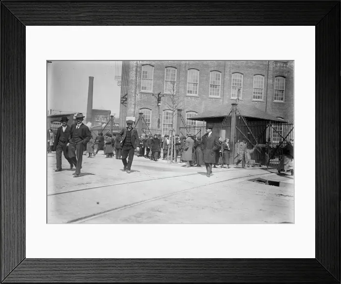 Framed Print : Strikers leave mills, Passaic, between c1910 and c1915. Creator: Bain News Service Framed Print : Strikers leave mills, Passaic, between c1910 and c1915. Creator: Bain News Service
