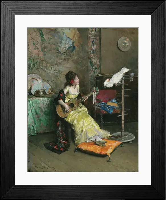 Framed Print : Woman With A Parrot, c1872. Creator: Raimundo de Madrazo y Garreta Framed Print : Woman With A Parrot, c1872. Creator: Raimundo de Madrazo y Garreta