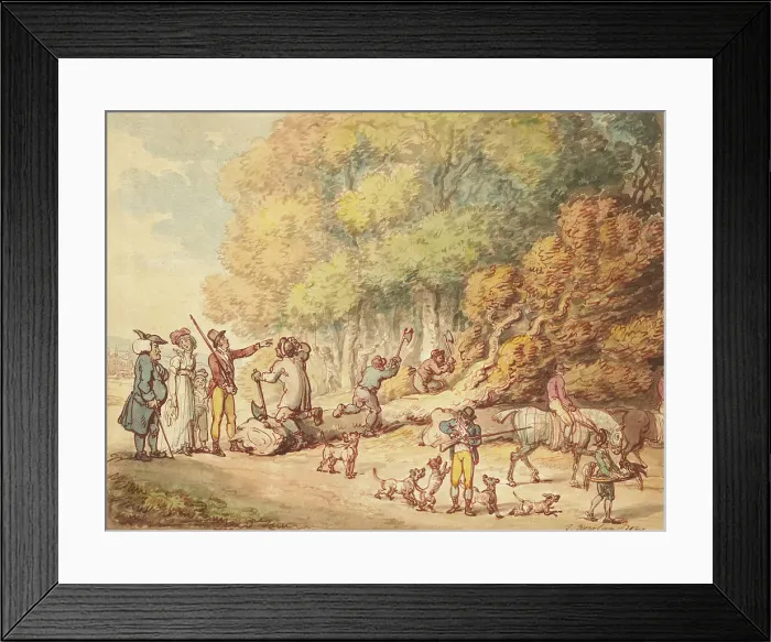 Framed Print : A Sportsman With His Family Instructing Woodmen To Chop Up A Felled Tree, c1816. Creator: Thomas Rowlandson Framed Print : A Sportsman With His Family Instructing Woodmen To Chop Up A Felled Tree, c1816. Creator: Thomas Rowlandson