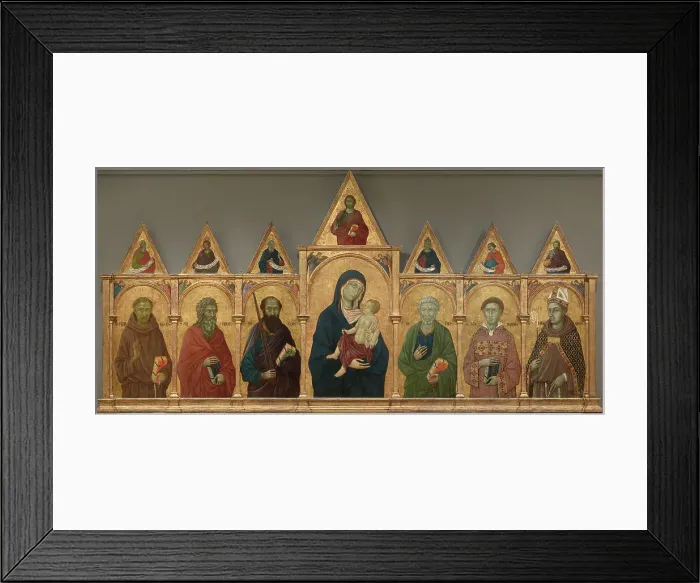 Framed Print : Virgin and Child with Saints Francis, Andrew, Paul, Peter, Stephen, and Louis of Toulouse, c1317-21 Creator: Ugolino da Siena Framed Print : Virgin and Child with Saints Francis, Andrew, Paul, Peter, Stephen, and Louis of Toulouse, c1317-21 Creator: Ugolino da Siena