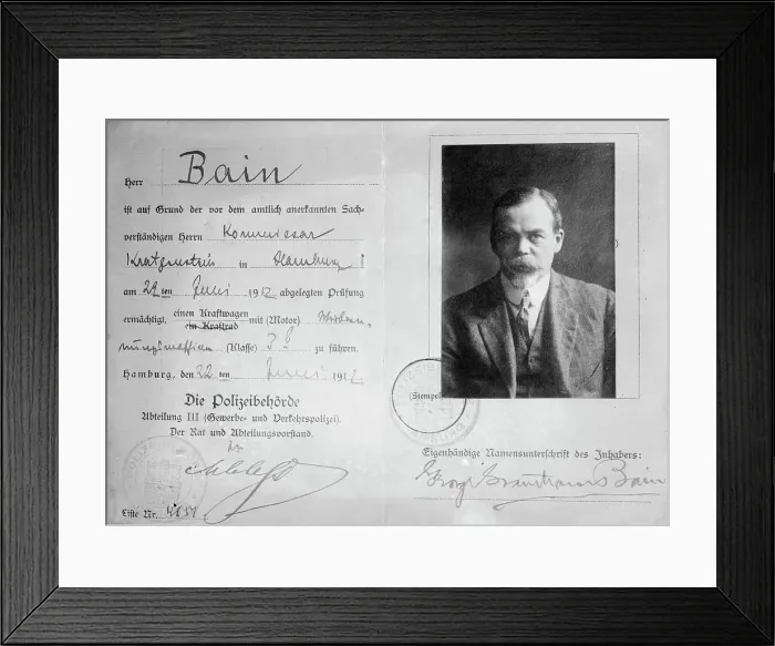 Framed Print : German drivers license - Bain, between c1910 and c1915. Creator: Bain News Service Framed Print : German drivers license - Bain, between c1910 and c1915. Creator: Bain News Service